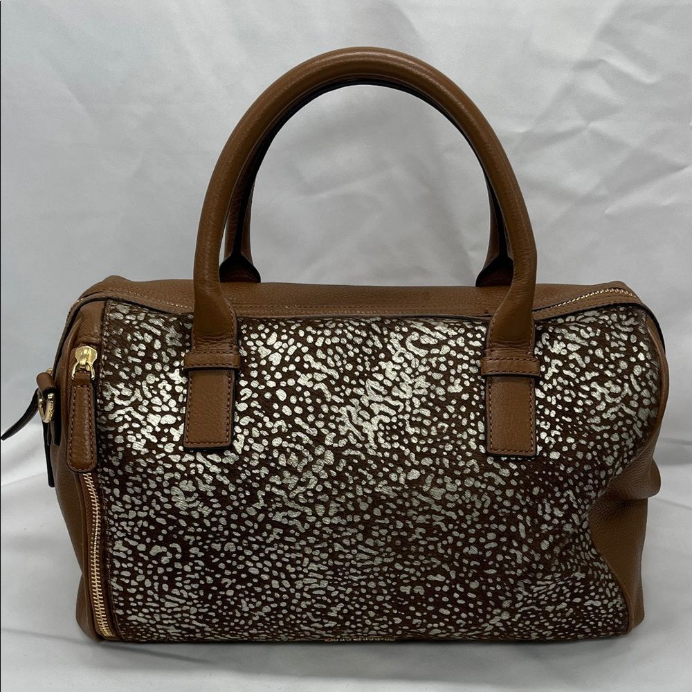 Vera Bradley Marlo Cowhair and Leather Satchel Sycamore Downtown Dot Pattern